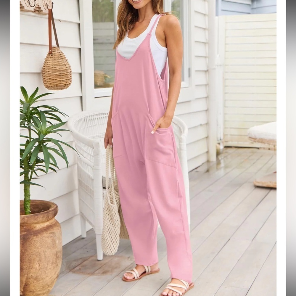 NWOT PINK Solid Loose Cami Jumpsuit
